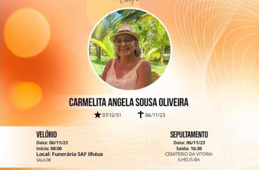  COSTA DO CACAU – PESAR PELA MORTE DA COMPANHEIRA CARMELITA ÂNGELA SOUZA