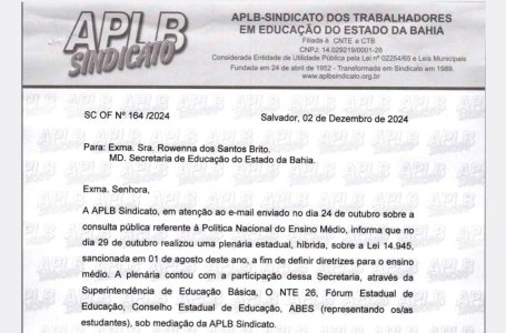 APLB cobra da SEC resultado de consulta pública sobre Matriz Curricular do Ensino Médio